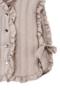 Kız Bebek Bej Kapitoneli Fırfırlı Yelekli Kapşonlu Badili Üçlü Lüks Takım