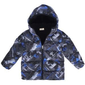 Erkek Çocuk Siyah Mavi Gri Desenli Şişme Mont