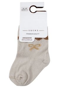 Kız Çocuk Bej Sarı Simli Fiyonklu Soket Çorap