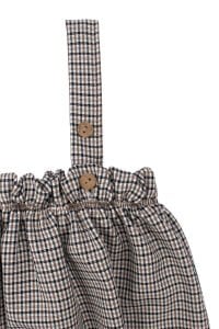 Kız Bebek Ekru Kahve Ekoseli Fiyonklu Salopet Elbise Takım