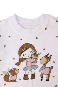 Kız Bebek Broşlu Pudra Şişme Yelekli Kalpli Badili Üçlü Lüks Takım