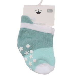 Erkek Bebek Turkuaz Yıldız Desenli Kaydırmaz Taban Çorap