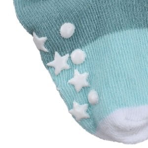 Erkek Bebek Turkuaz Yıldız Desenli Kaydırmaz Taban Çorap