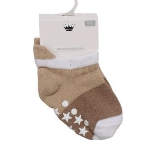 Erkek Bebek Kahve Yıldız Desenli Kaydırmaz Taban Çorap