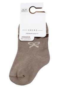 Kız Çocuk Kahve Simli Fiyonklu Soket Çorap