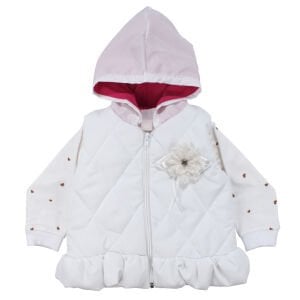 Kız Bebek Broşlu Beyaz Şişme Yelekli Kalpli Badili Üçlü Lüks Takım