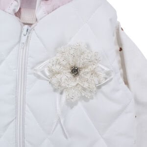 Kız Bebek Broşlu Beyaz Şişme Yelekli Kalpli Badili Üçlü Lüks Takım