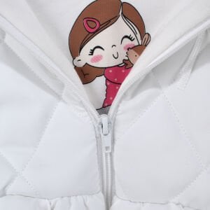 Kız Bebek Broşlu Beyaz Şişme Yelekli Kalpli Badili Üçlü Lüks Takım