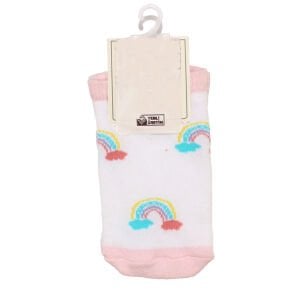 Kız Çocuk Beyaz Pembe Gökkuşağı Desenli Patik Çorap