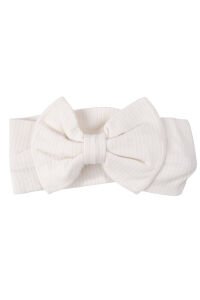 Kız Bebek Ekru Bej Çiçek Nakışlı Bandanalı Üçlü Takım