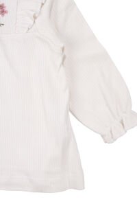 Kız Bebek Ekru Bej Çiçek Nakışlı Bandanalı Üçlü Takım