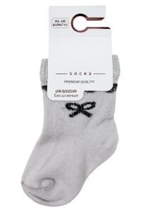 Kız Çocuk Gri Siyah Simli Fiyonklu Soket Çorap