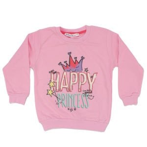 Kız Çocuk Pembe Happy Prensess Yazılı Taç Baskılı Tek Üst Sweat