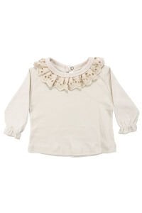 Kız Bebek Ekru Fisto Yakalı Pudra Triko Salopet Tulum Takım