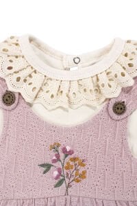 Kız Bebek Ekru Fisto Yakalı Pudra Triko Salopet Tulum Takım