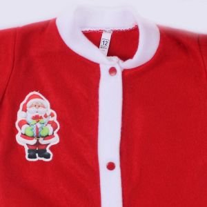 Unisex Kırmızı Noel Baba Armalı Şapkalı Polar Tulum