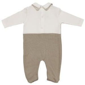 Erkek Bebek Ekru Kahve Papyonlu Kendinden Yelekli Patikli Tulum