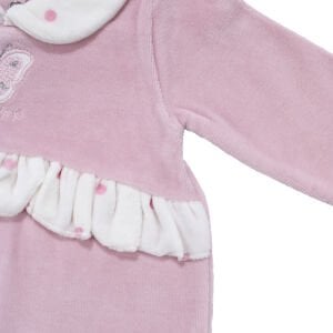 Kız Bebek Pudra Kelebek Nakışlı Puantiyeli Kadife Patikli Tulum