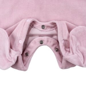 Kız Bebek Pudra Kelebek Nakışlı Puantiyeli Kadife Patikli Tulum