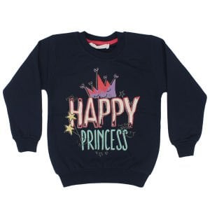 Kız Çocuk Lacivert Happy Prensess Yazılı Taç Baskılı Tek Üst Sweat