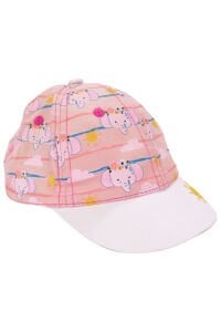 Kız Bebek Beyaz Sarı Güneş Nakışlı Fil Desenli Kasket Şapka 0-18 Ay