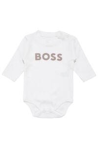 Erkek Bebek Ekru Kahve Düğmeli Hırkalı Boss Nakışlı 3'lü Takım