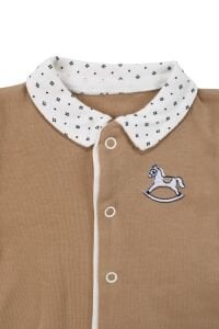 Erkek Bebek Kahve Ekru At Nakışlı 5 Parça Hastane Çıkış Seti