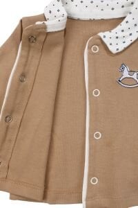 Erkek Bebek Kahve Ekru At Nakışlı 5 Parça Hastane Çıkış Seti