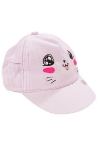 Kız Bebek Pembe Smile Armalı Kedi Kulaklı Kasket Şapka 0-18 Ay