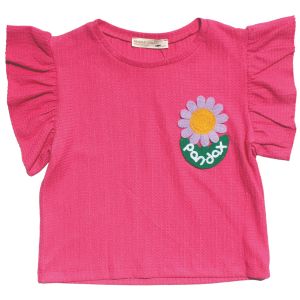 Kız Çocuk Fuşya Lila Papatya Nakışlı Bürümcük Pantolonlu 2'Li Takım