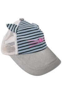 Kız Çocuk Mavi Çizgili Kulaklı Kasket Şapka 1-3 Yaş