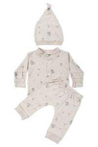 Unisex Bej Koala Desenli Organik Üçlü Pijama Takımı