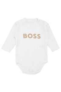 Erkek Bebek Ekru Bej Düğmeli Hırkalı Boss Nakışlı 3'lü Takım