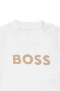 Erkek Bebek Ekru Bej Düğmeli Hırkalı Boss Nakışlı 3'lü Takım