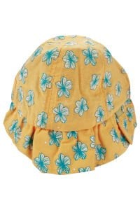 Kız Çocuk Sarı Mavi Çiçek Desenli Fötr Şapka 4-8 Yaş