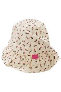 Kız Çocuk Krem Fuşya Lale Desenli Fötr Şapka 4-8 Yaş