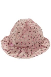 Kız Çocuk Pudra Fuşya Lale Desenli Fötr Şapka 4-8 Yaş