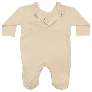 Kız Bebek Ekru Kahve Gül Armalı Dantelli Patikli Tulum