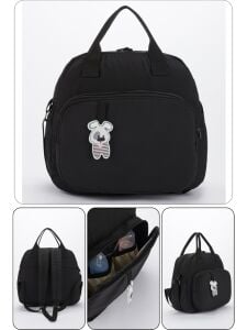 Lüks Siyah Fermuarlı Cepli Tavşan Aksesuarlı Anne Bebek Sırt Çantası