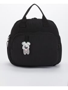 Lüks Siyah Fermuarlı Cepli Tavşan Aksesuarlı Anne Bebek Sırt Çantası