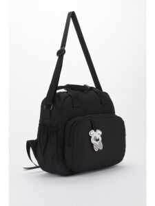 Lüks Siyah Fermuarlı Cepli Tavşan Aksesuarlı Anne Bebek Sırt Çantası