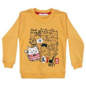 Erkek Çocuk Sarı Laci Papyonlu Kedi Baskılı 2'li Takım