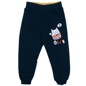 Erkek Çocuk Sarı Laci Papyonlu Kedi Baskılı 2'li Takım