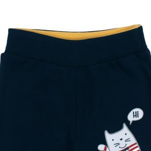 Erkek Çocuk Sarı Laci Papyonlu Kedi Baskılı 2'li Takım