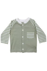 Unisex Yeşil Ekru Çizgili Cepli 2'li Takım