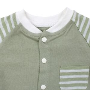 Unisex Yeşil Ekru Çizgili Cepli 2'li Takım