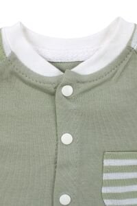 Unisex Yeşil Ekru Çizgili Cepli 2'li Takım
