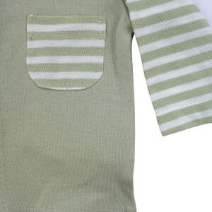 Unisex Yeşil Ekru Çizgili Cepli 2'li Takım