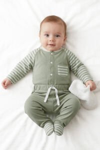Unisex Yeşil Ekru Çizgili Cepli 2'li Takım