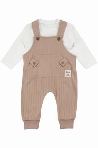 Erkek Bebek Kahve Çizgili Cepli Salopetli Badili Tulum